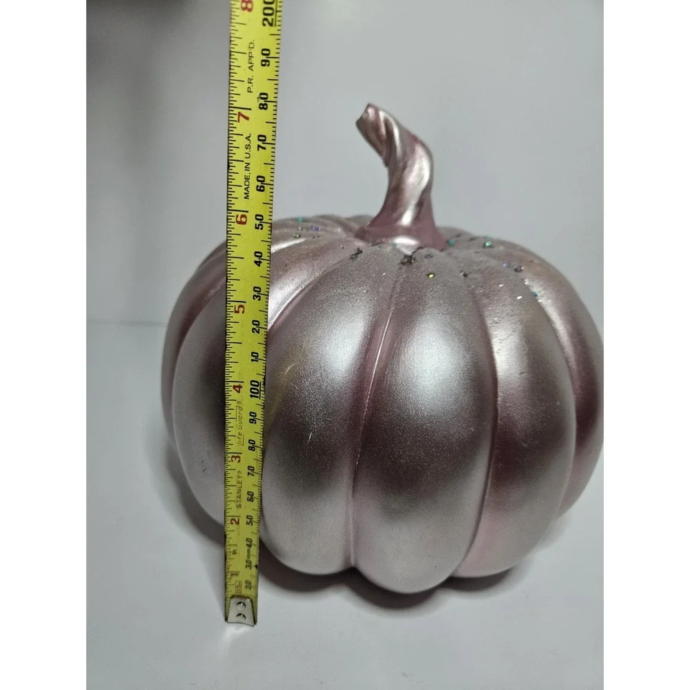 Pink Iridescent Art Glass Pumpkin Twisted Stem Fall Thanksgiving Decor 7in